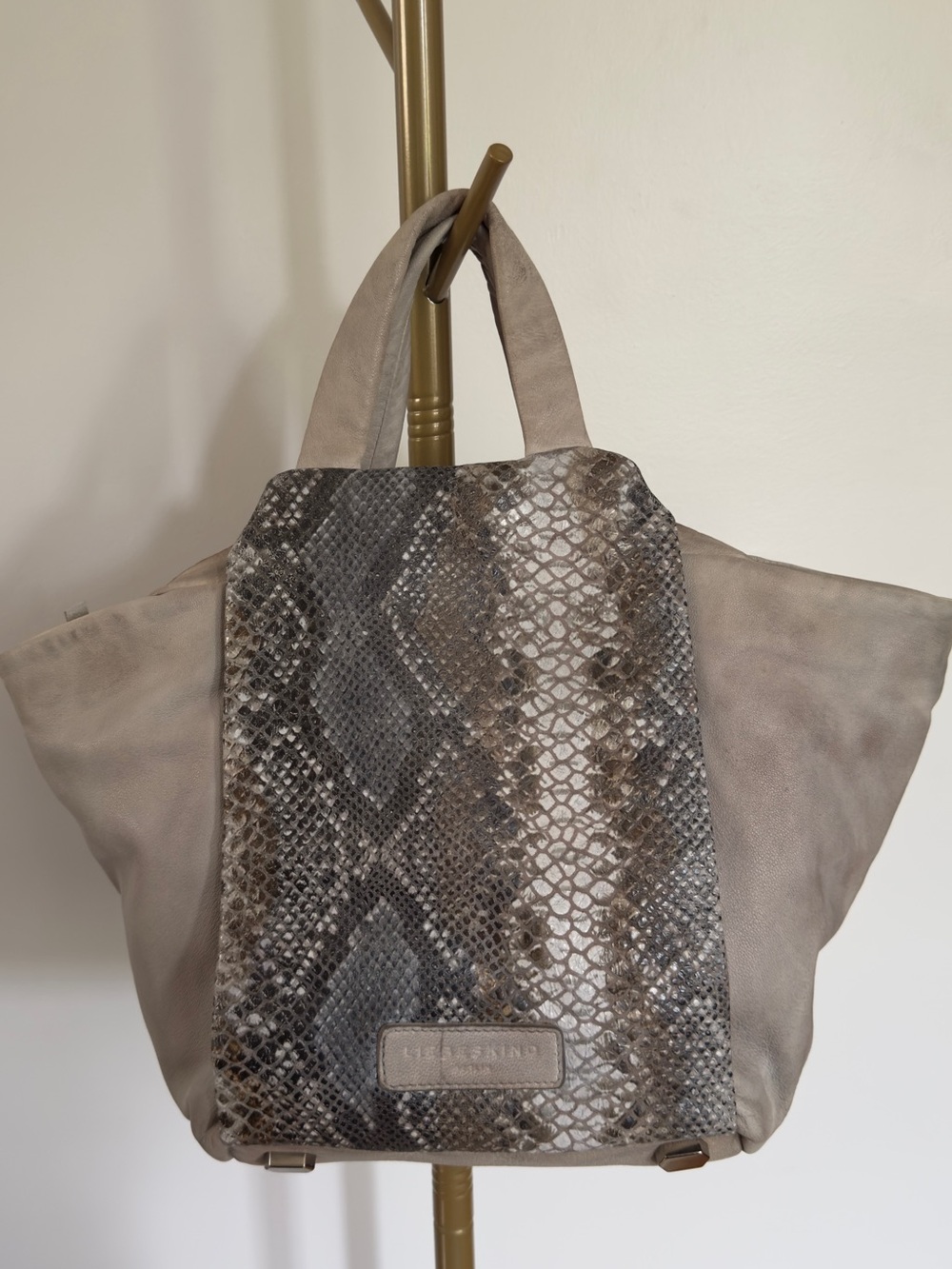 Liebeskind Taupe/Grey Tote with Snake-Print Panel
